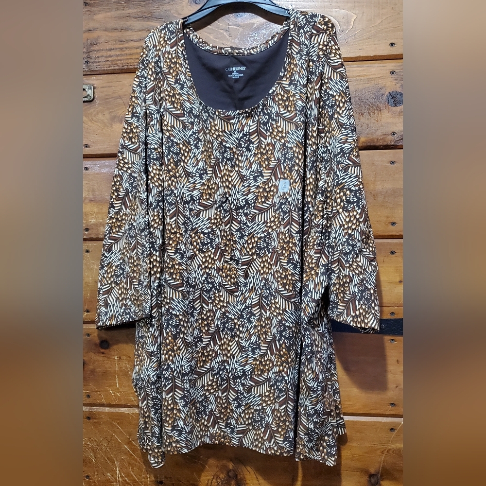 Brown Patterned Women's 3/4 Sleeve Top